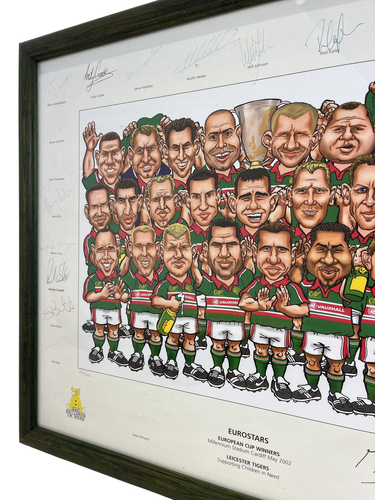Eurostars Leicester Tigers 2002 Framed Artwork Caricature Rugby (Pre-Loved)