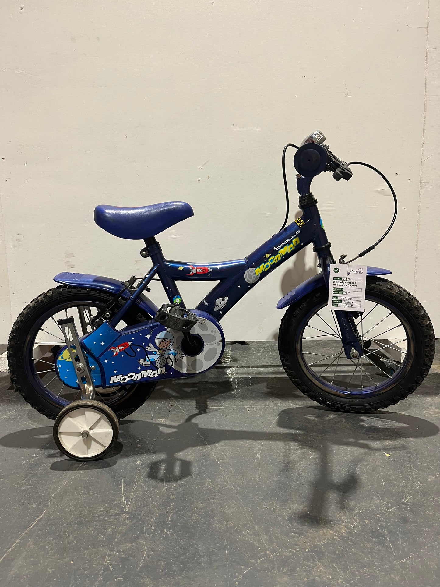 Apollo Moonman Navy Blue 12” Children’s Bike With Stabilisers (Pre-Loved)