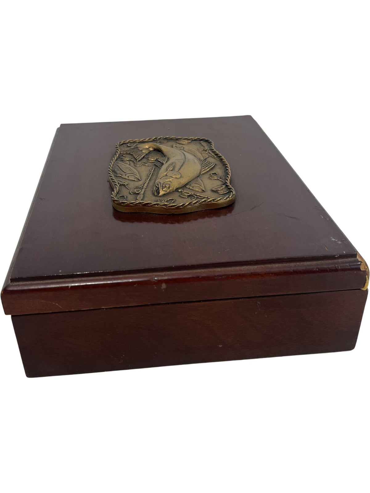 Vintage Brass Fish Design Wooden BoX (Pre-Loved)