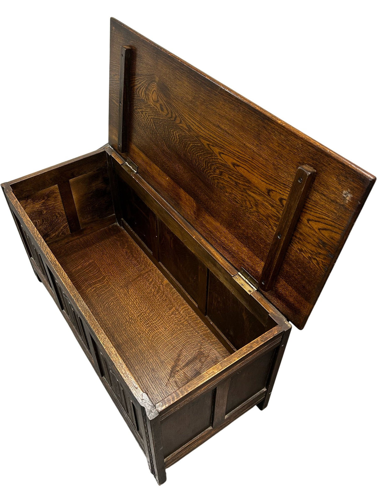Vintage Wooden Storage Chest Blanket Box Hinged Lid Dark Wood (Pre-Loved)