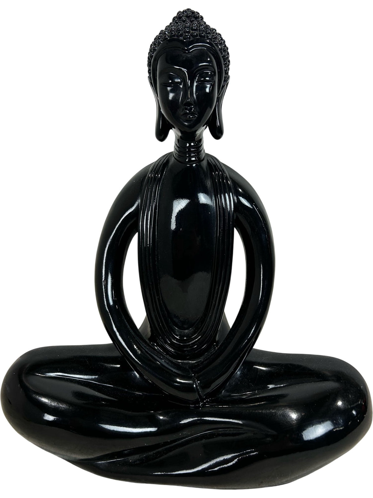 Black Buddha Meditation Sculpture Glossy Modern Home Decor 38cm (Pre-Loved)