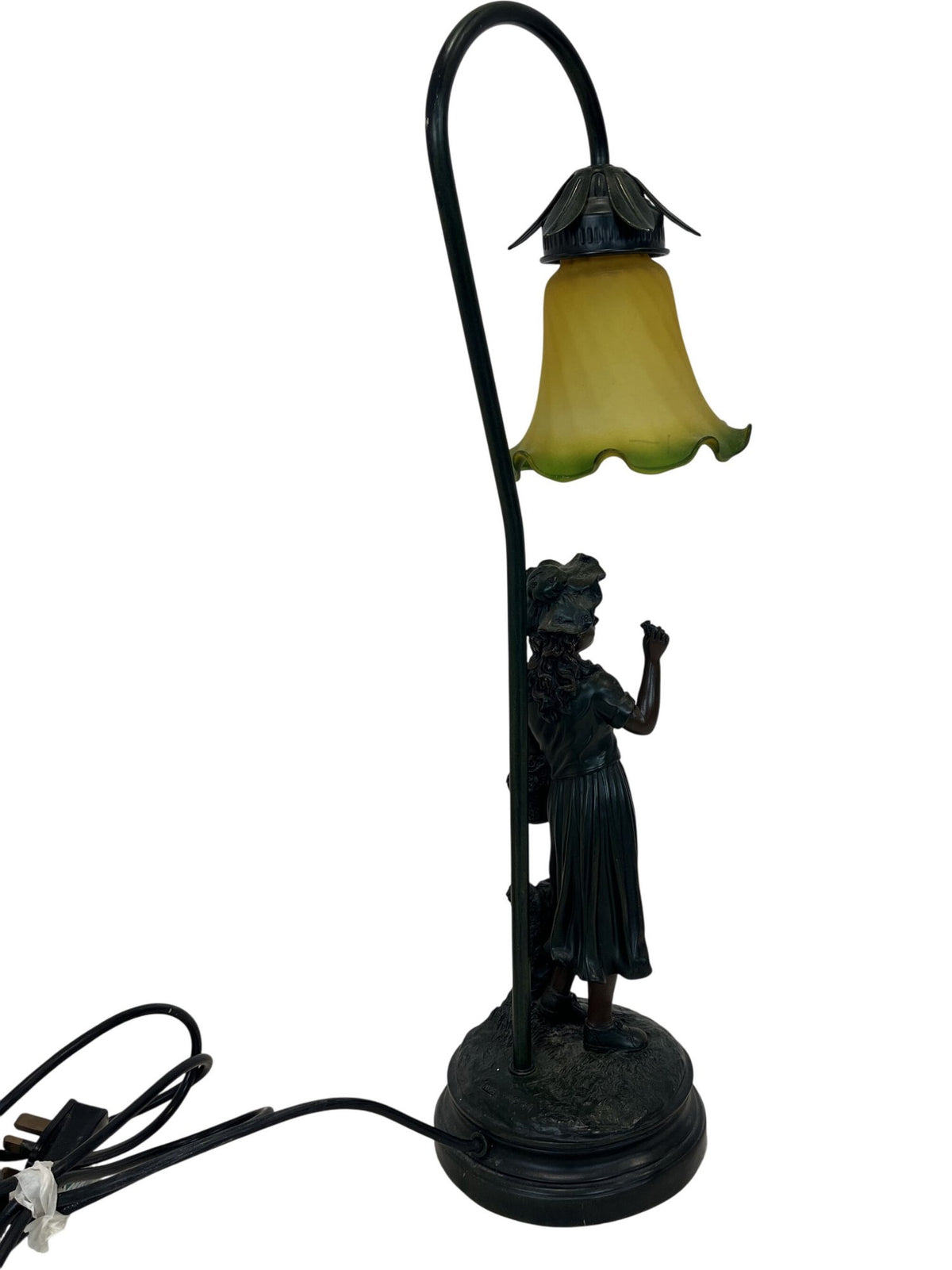 Vintage Style Figurine Table Lamp Yellow Glass Shade (Pre-Loved)