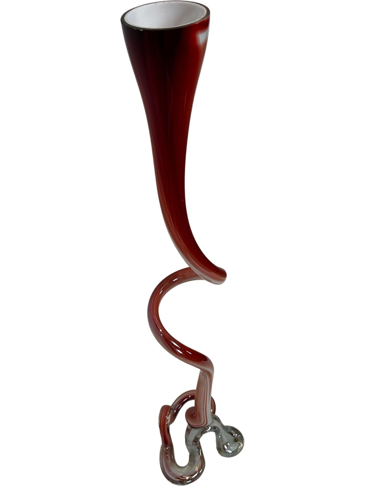 Tall Art Glass Floor Vase Red Grey Swirl Abstract Statement Decor (Pre-Loved)