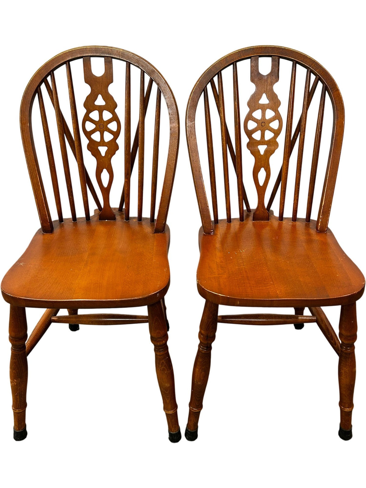 Pair of Vintage Wooden Dining Chairs Spindle Back Carved Detail (Pre-Loved)