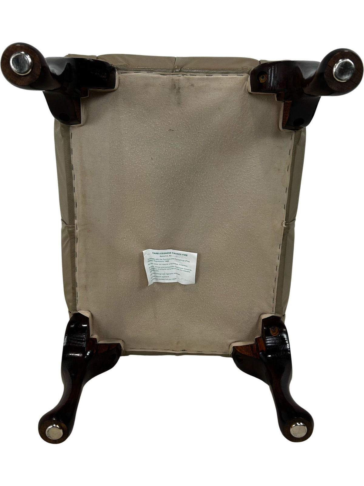Vintage Tufted Footstool Ottoman Queen Anne Cabriole Legs Brown (Pre-Loved)