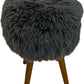 Grey Faux Fur Round Footstool Ottoman Wooden Legs Bedroom Stool (Pre-Loved)