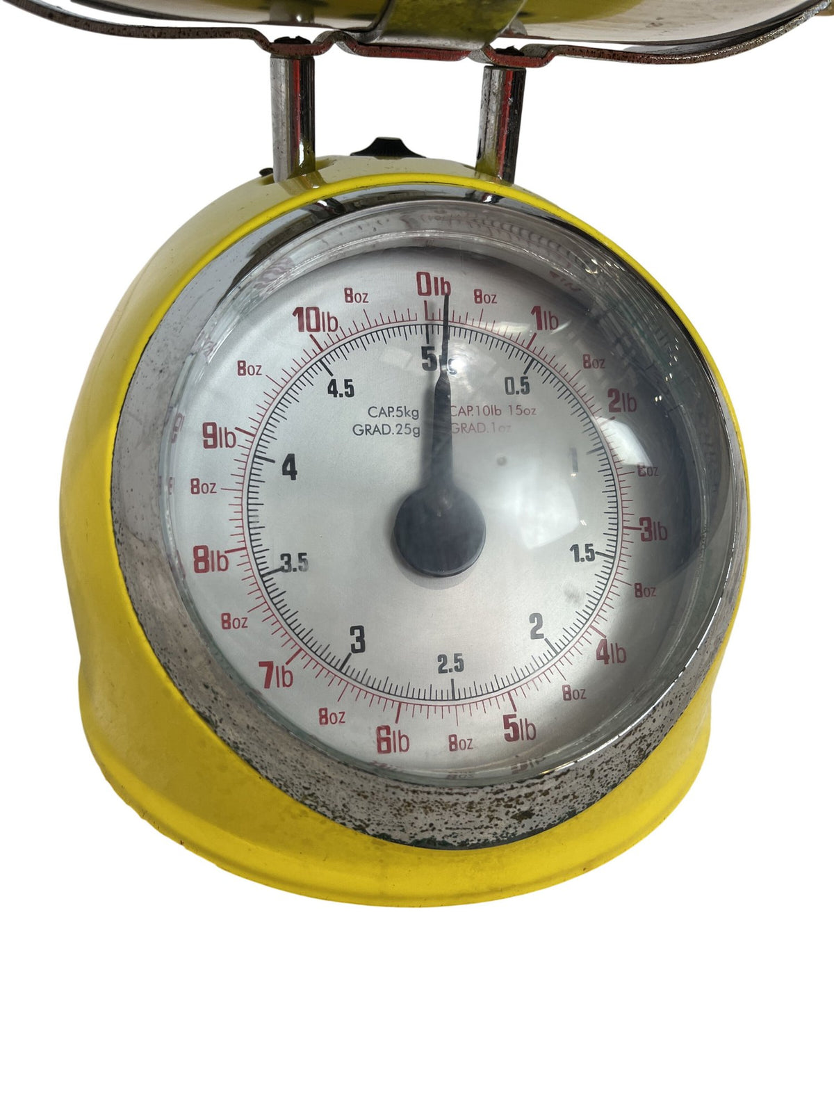Vintage Retro Yellow Steel Mechanical Kitchen Scale 5kg Capacity (Pre-Loved)
