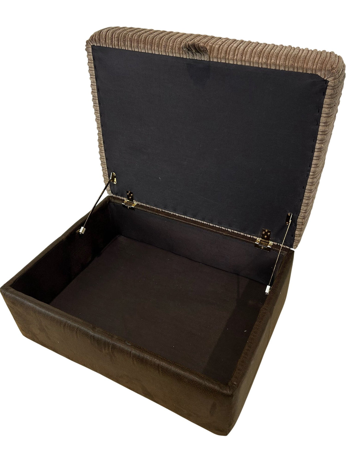 Large Brown Corduroy Storage Ottoman Footstool with Lift-Up Lid (Pre-Loved)
