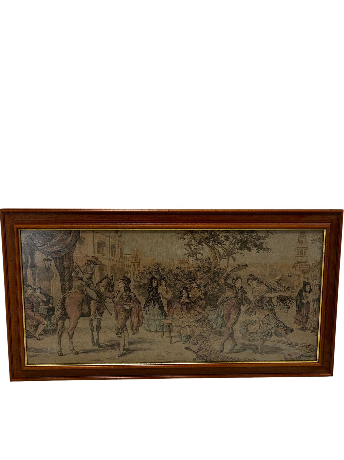 Large Vintage Style Framed Woven Tapestry European Street Scene 119cm(Pre-Loved)
