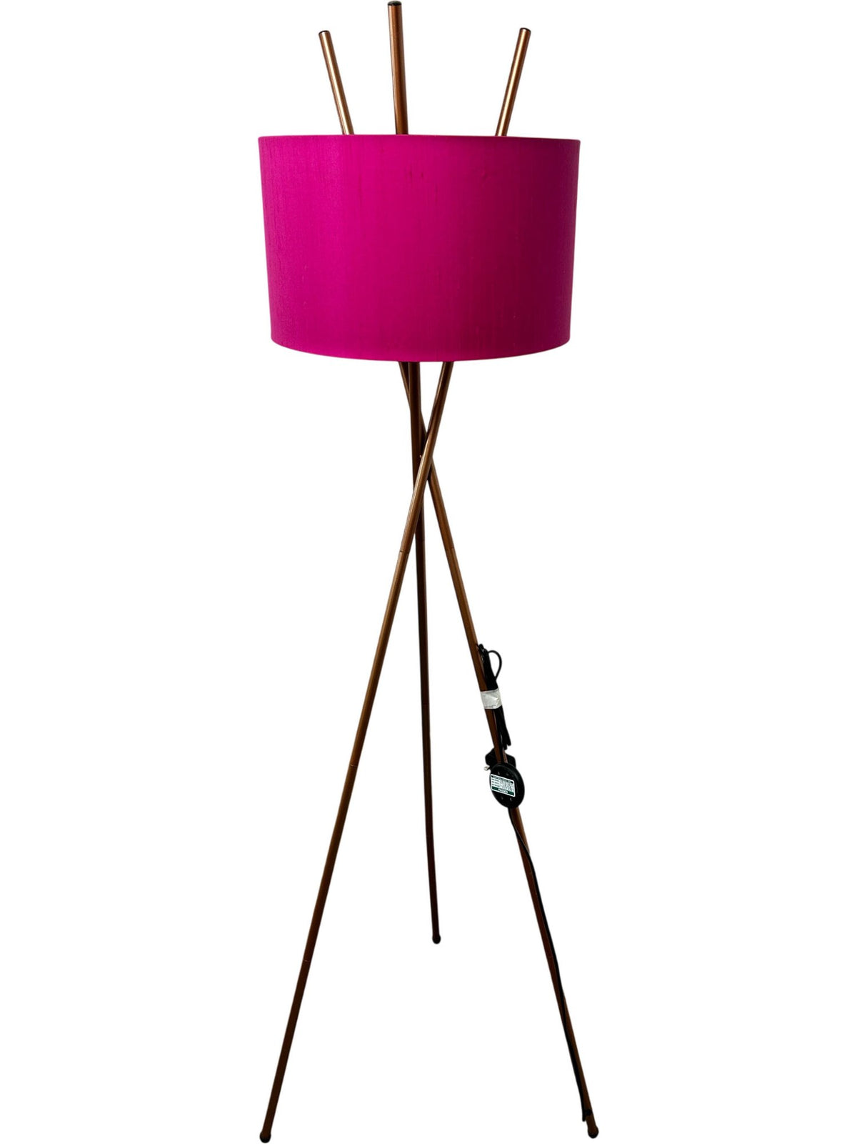 Tripod Floor Lamp Pink Drum Shade Bronze Tone Standing Light 165cm (Pre-Loved)
