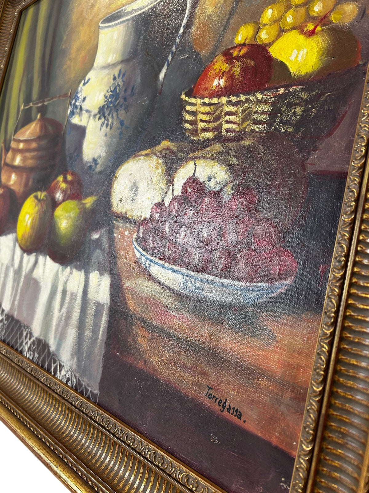Vintage Still Life Painting With Fruit in Wooden Frame (Pre-Loved)