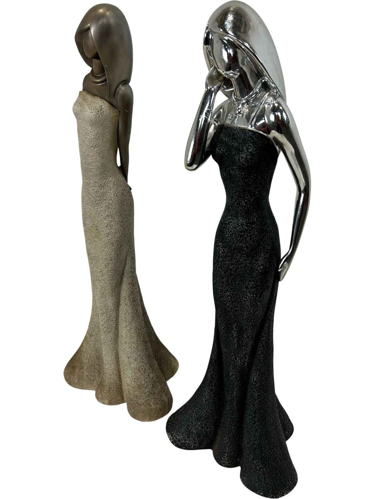 Large Female Figurine Sculptures Set of 2 Black Silver Gold 62cm (Pre-Loved)