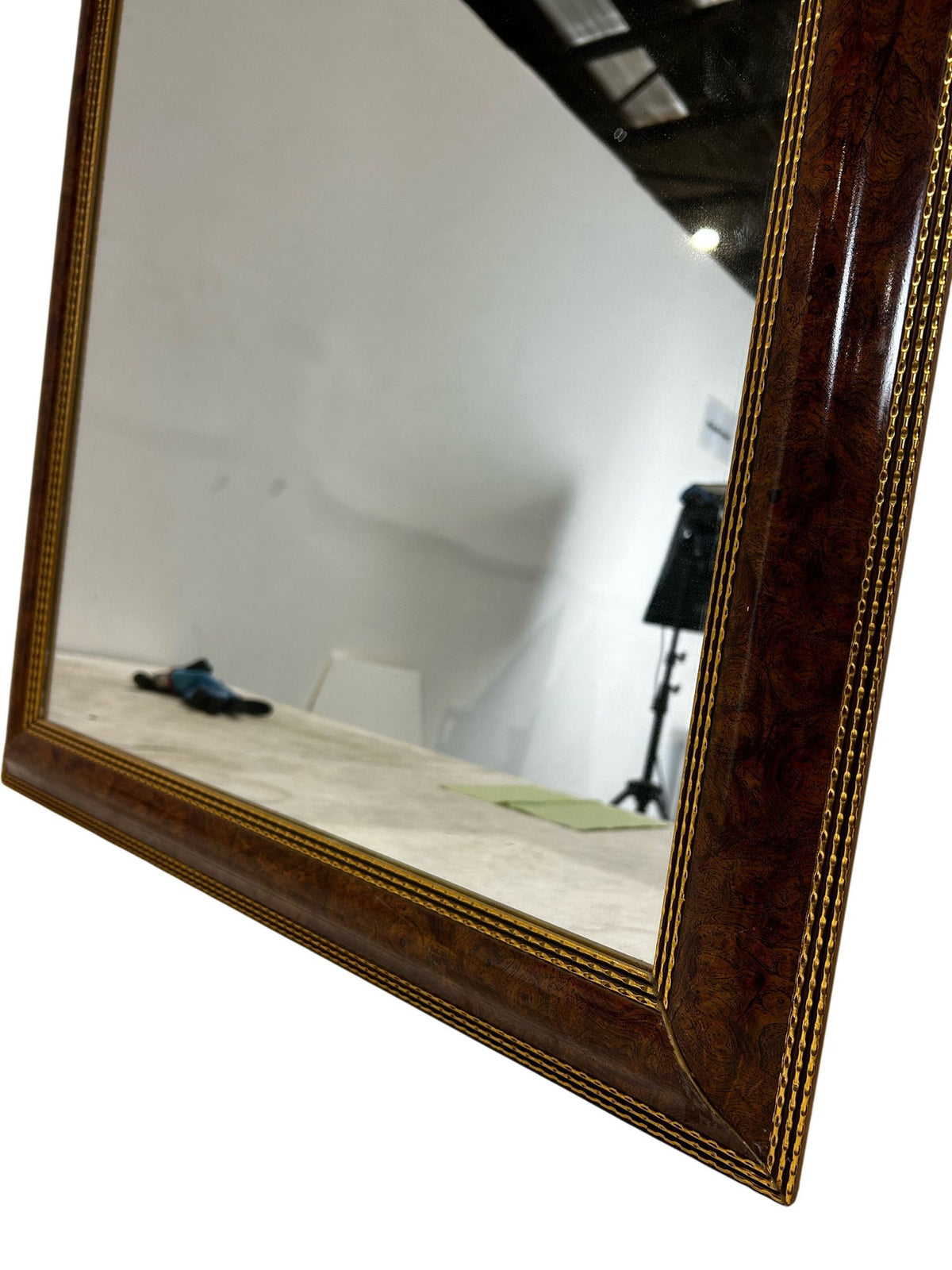 Large Vintage Style Brown Wood Effect Gold Trim Wall Mirror 99cm (Pre-Loved)