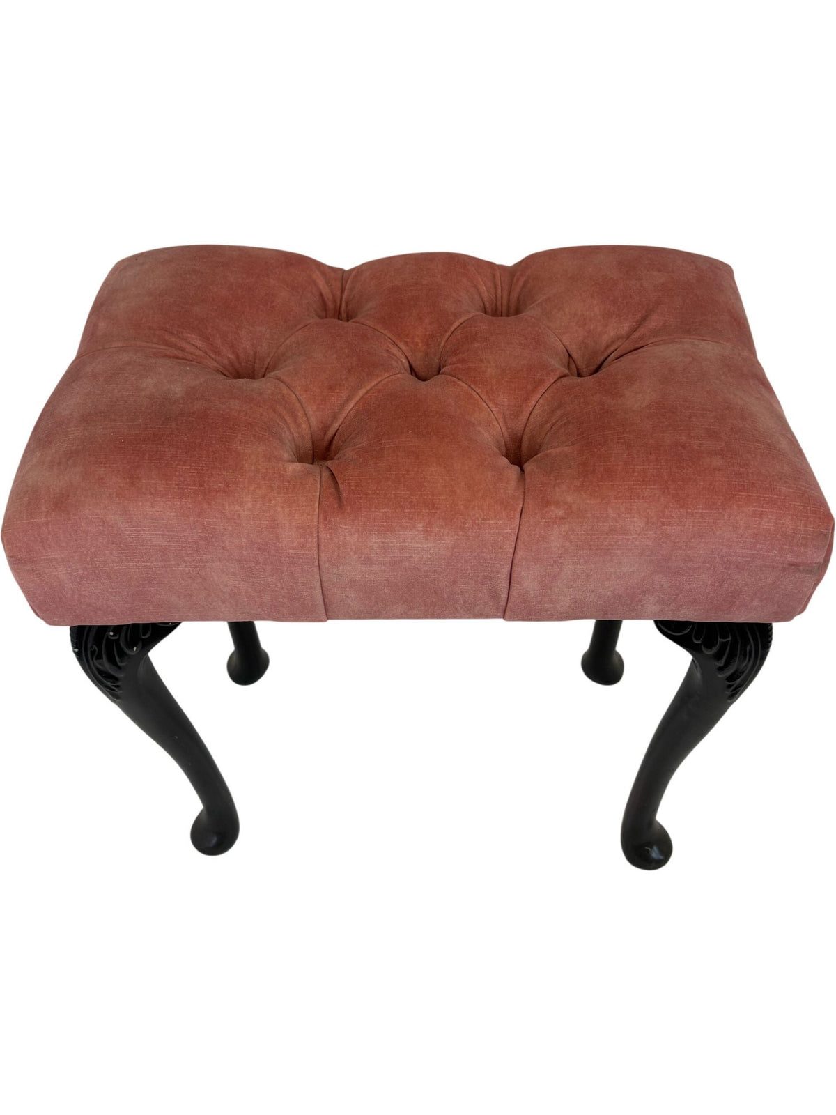Vintage Pink Upholstered Footstool with Black Ornate Legs (Pre-Loved)