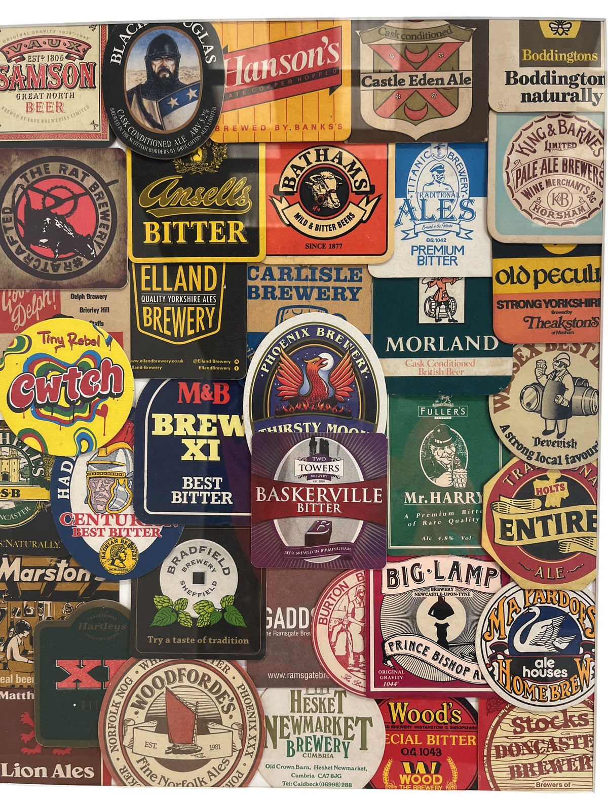 Vintage Style Framed Beer Label Mats Brewery Collectable Art Collage (Pre-Loved)
