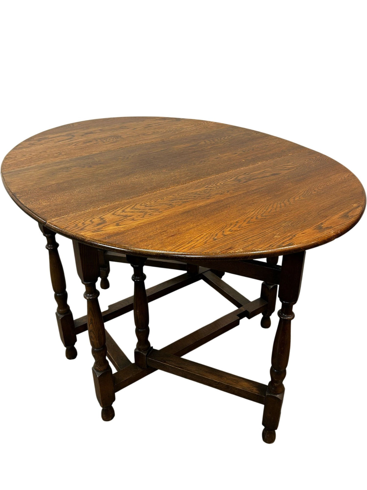 Vintage Drop Leaf Dining Table Oak Finish Foldable Turned Legs (Pre-Loved)