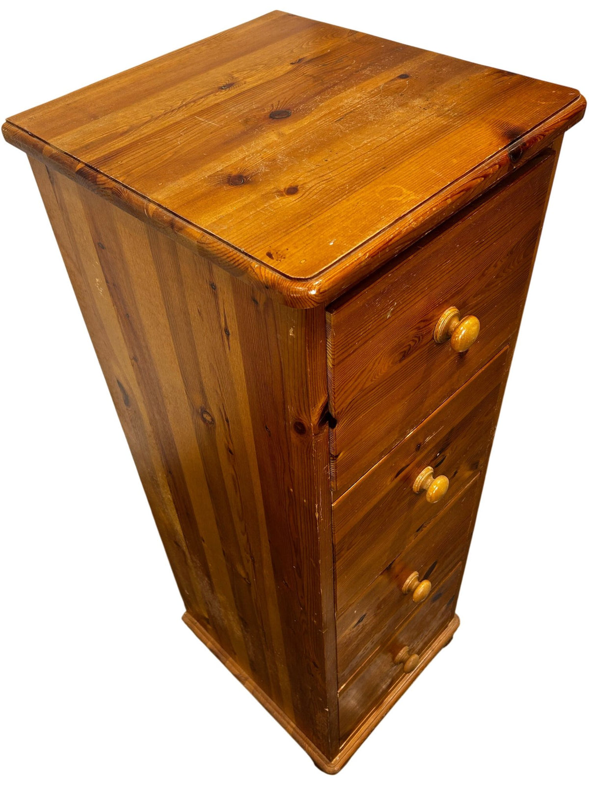 Solid Wood Pine Tallboy Chest of Drawers 4 Drawer Narrow Storage (Pre-Loved)