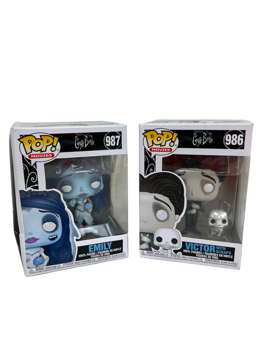 Funko POP! Movies Tim Burton's The Corpse Bride Emily 987 And Victor With Scraps 986 Figures (Pre-Loved)