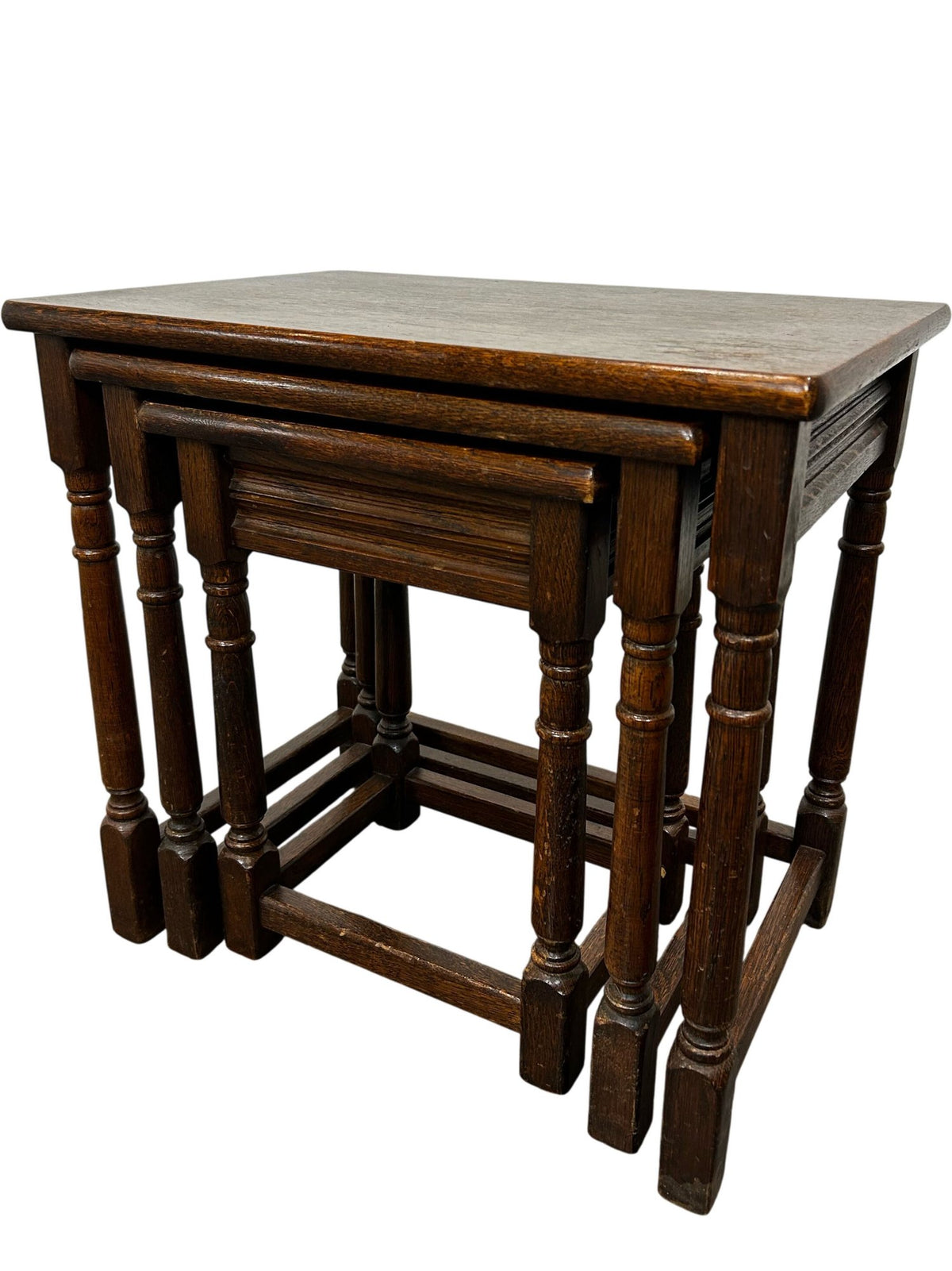 Nest of 3 Wooden Side Tables with Turned Legs Dark Traditional (Pre-Loved)