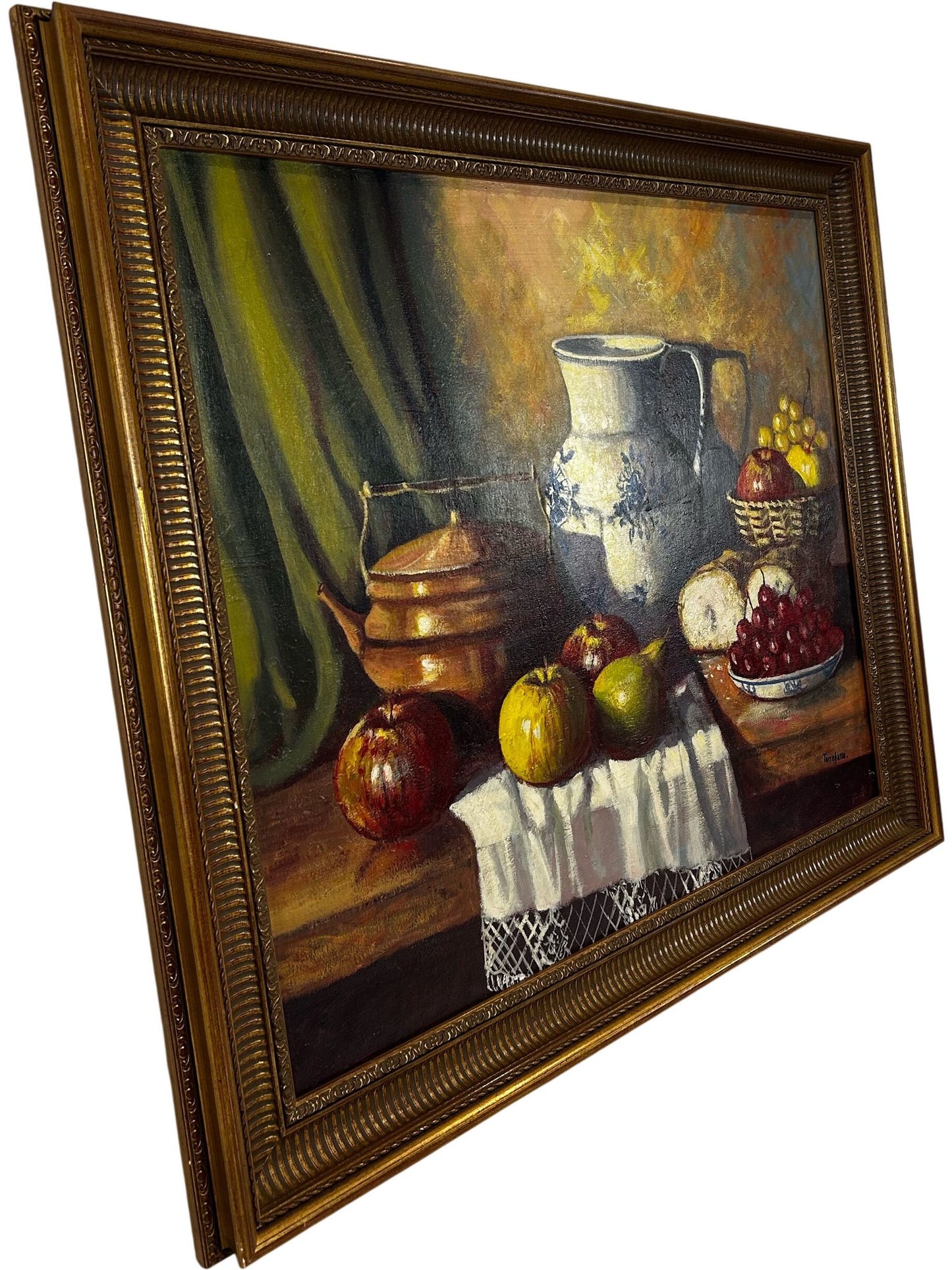 Vintage Still Life Painting With Fruit in Wooden Frame (Pre-Loved)