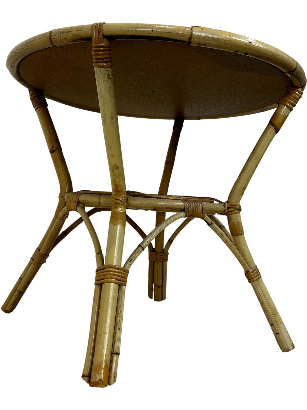 Vintage Rattan Wicker Round Side Table Boho Conservatory 60cm (Pre-Loved)