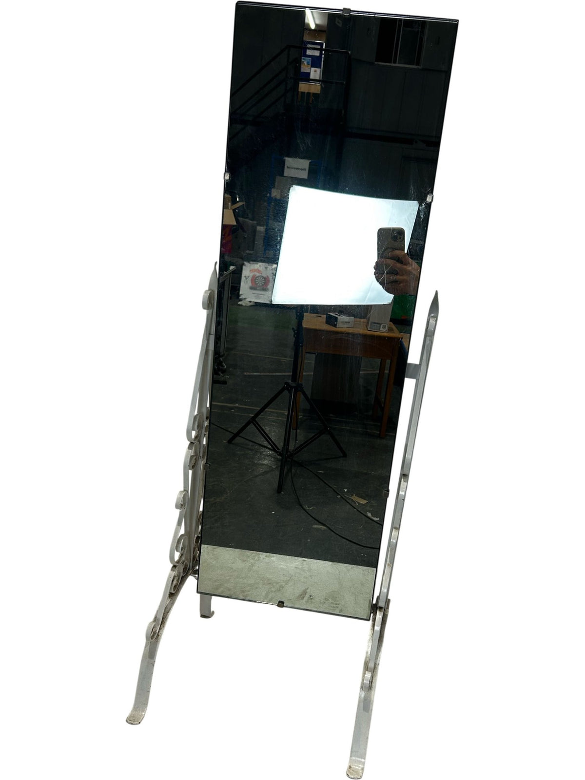 Vintage White Metal Ornate Cheval Dressing Mirror (Pre-Loved)