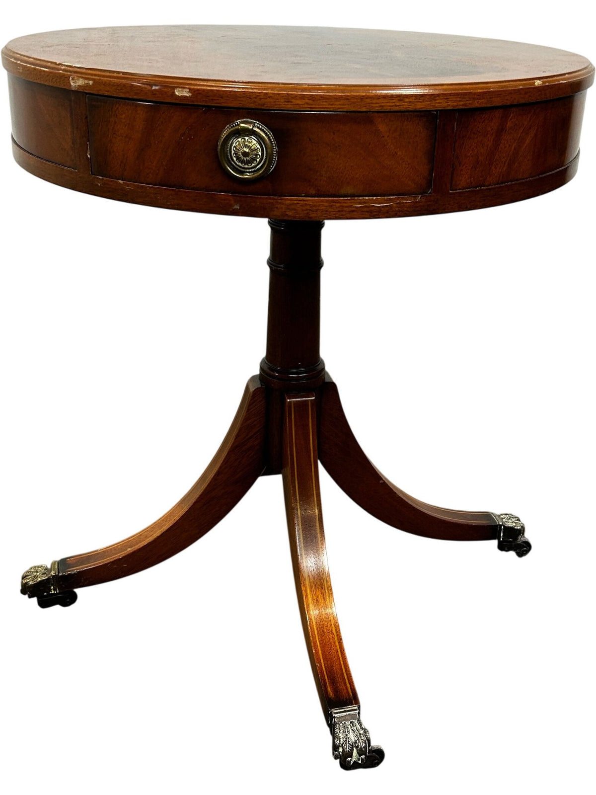 Round Wooden Pedestal Side Table with Drawers & Claw Feet (Pre-Loved)