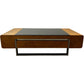 Large Black Glass Coffee Table Wood Finish Storage Chrome Frame (Pre-Loved)