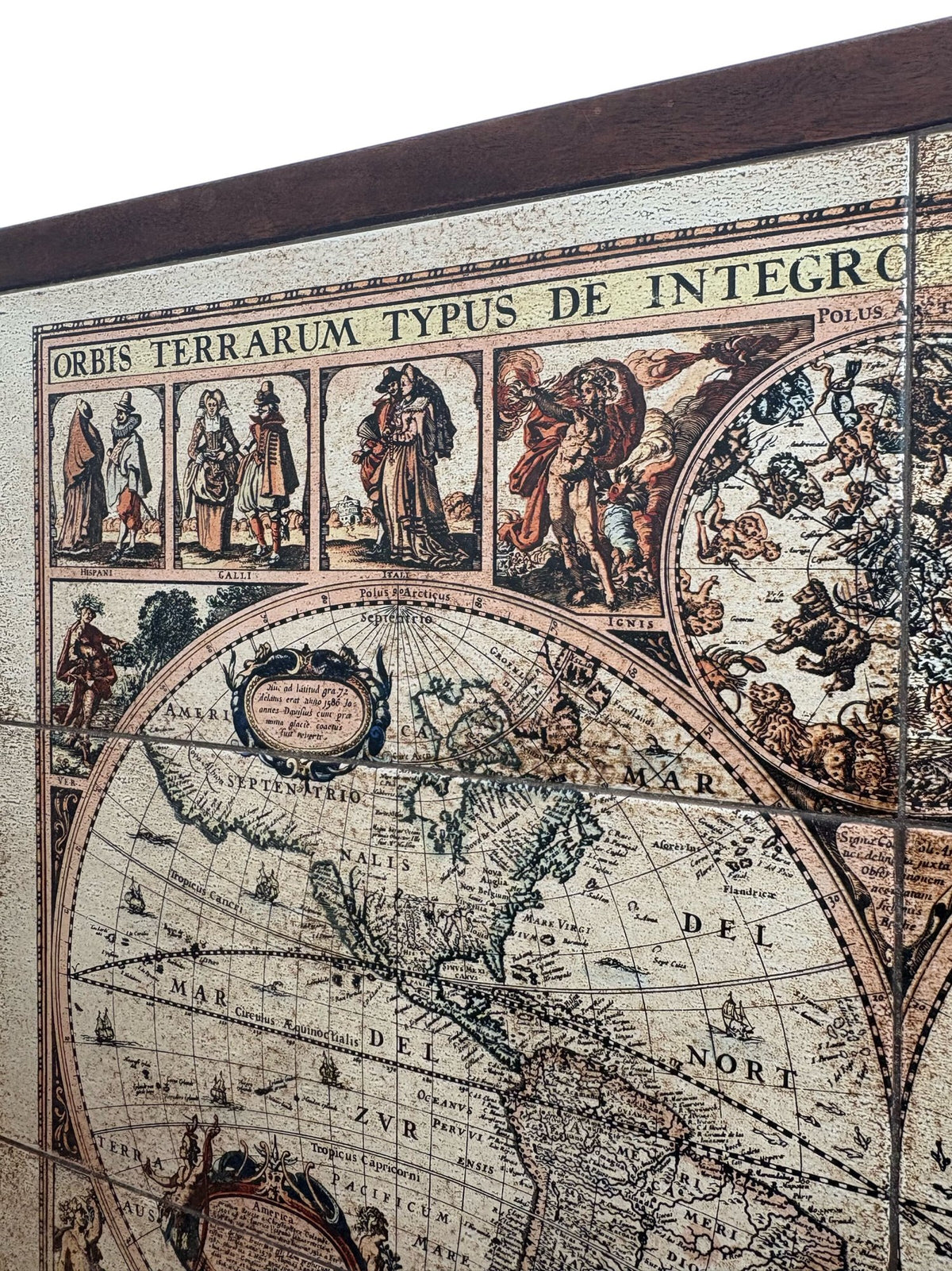 Vintage Stone World Map Print with Wooden Frame Antique (Pre-Loved)