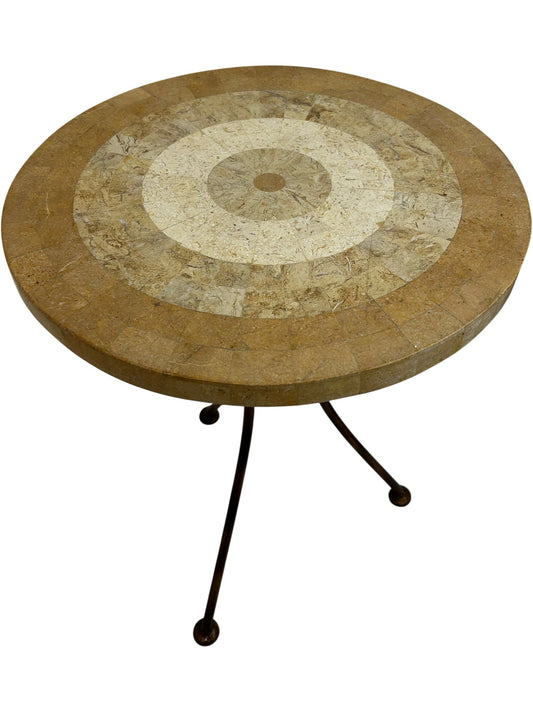 Round Mosaic Stone Top Side Table with Metal Tripod Legs (Pre-Loved)