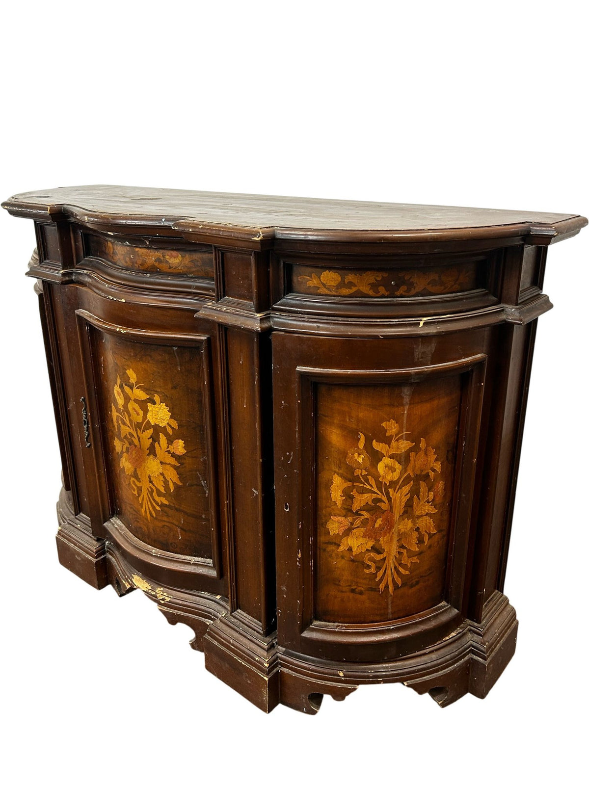 Antique Style Marquetry Curved Front Sideboard Floral Inlay (Pre-Loved)