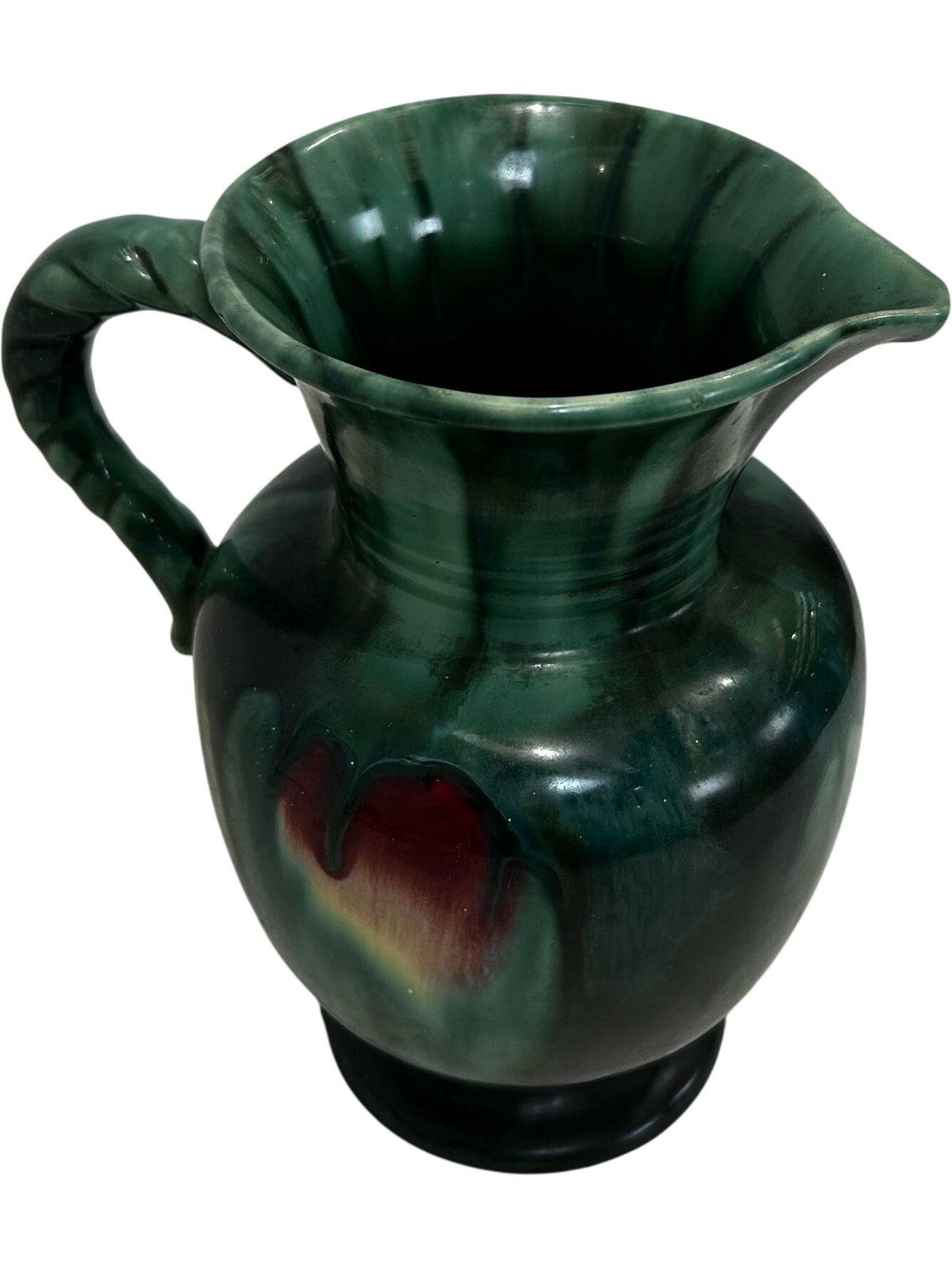 Green Glazed Ceramic Jug Vase Decorative Handle 21cm (Pre-Loved)