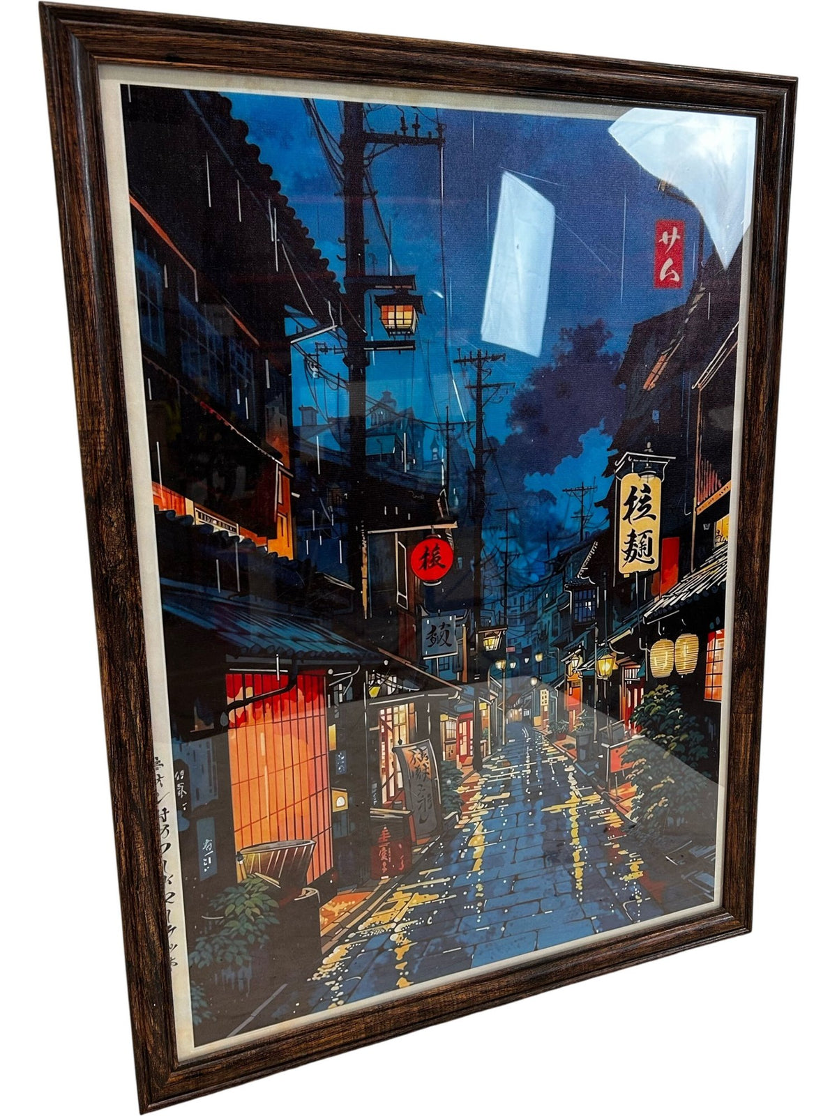 Framed Japanese Night Street Cityscape Art Print Wall Decor (Pre-Loved)