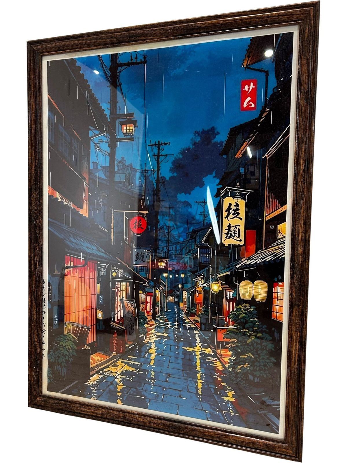 Framed Japanese Night Street Cityscape Art Print Wall Decor (Pre-Loved)