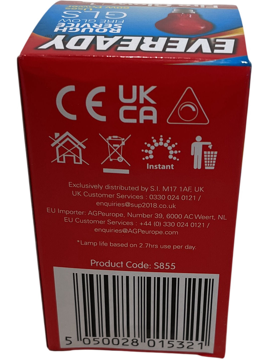 Pair Of Eveready Red Fire Glow Rough Service Bulb B22 60W (Unused)