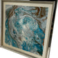 Large Blue White Abstract Marble Effect Wall Art Silver Frame 89cm (Pre-Loved)