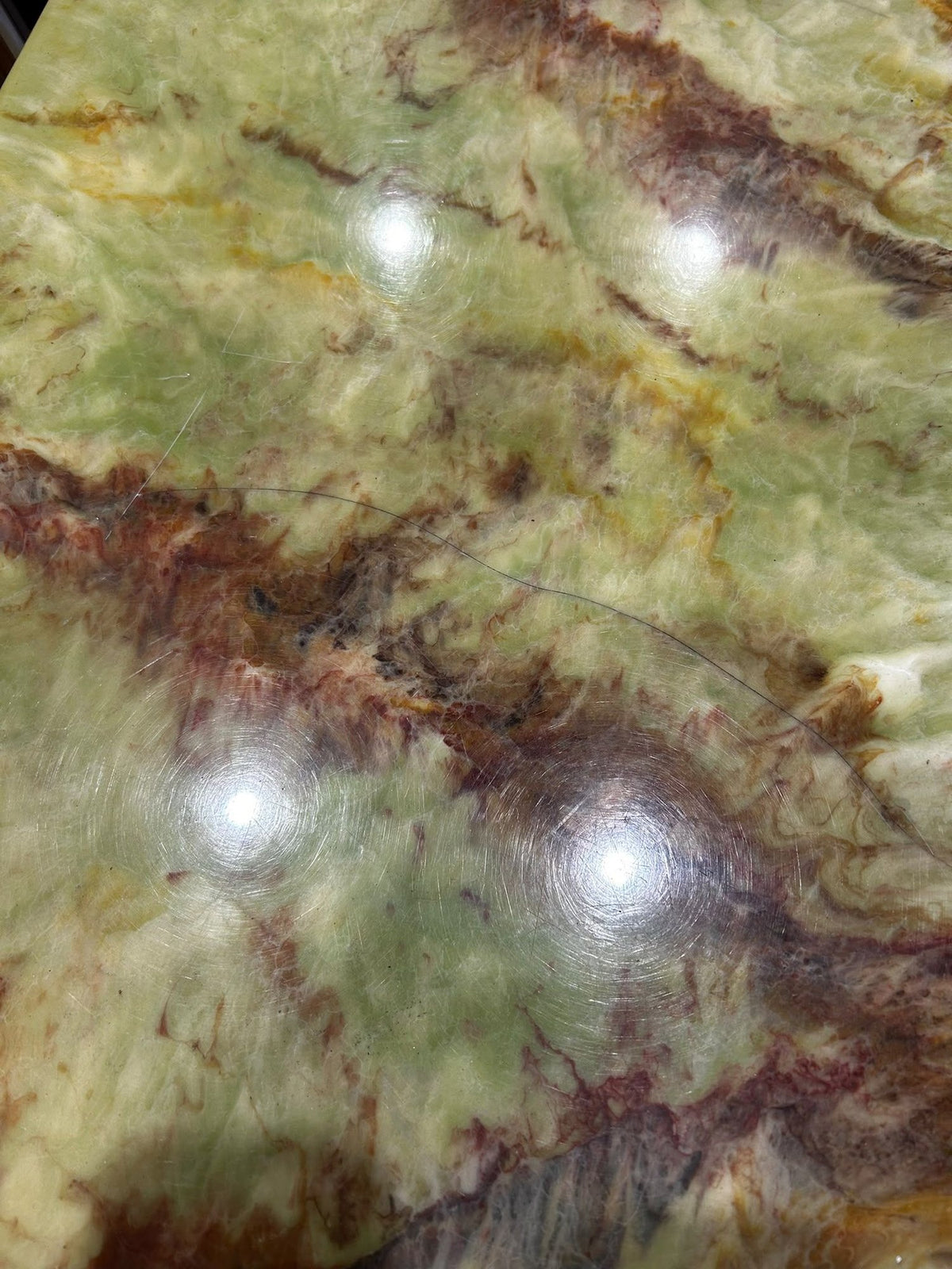 Vintage Green Onyx Marble Coffee Table with Ornate Brass-Tone Base (Pre-Loved)