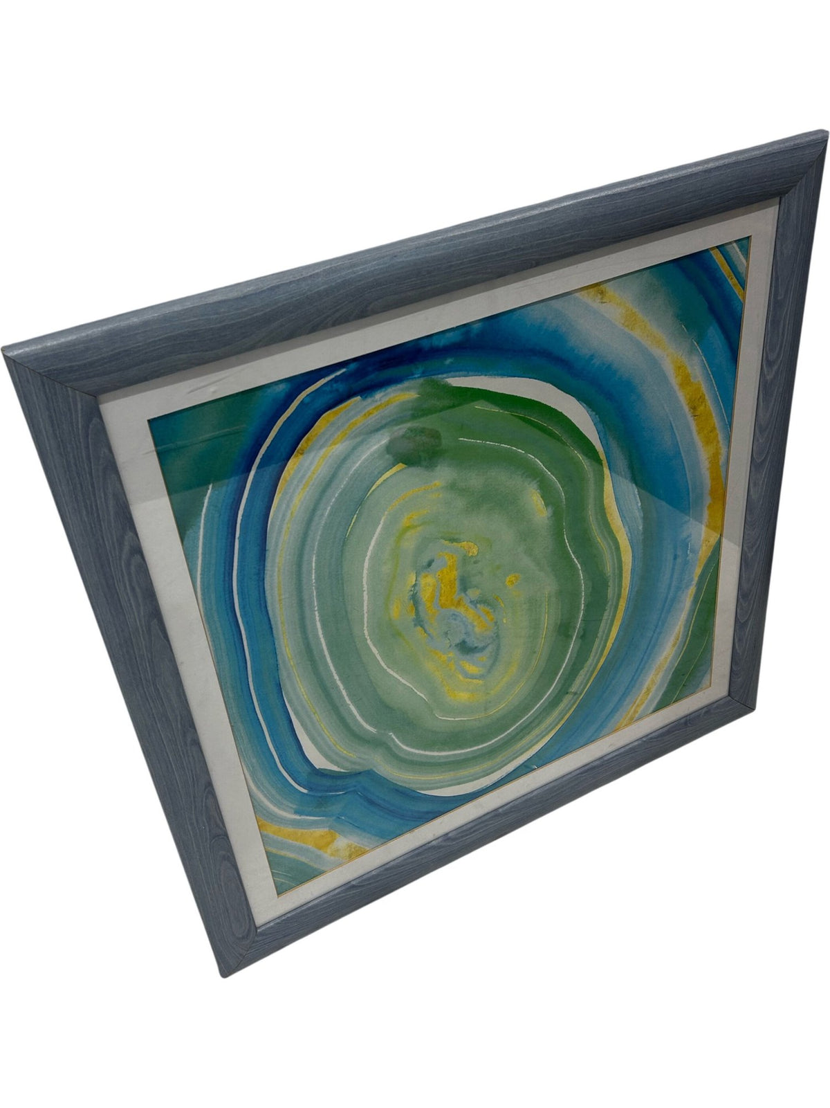 Abstract Framed Wall Art Print Blue Green Yellow Modern Square (Pre-Loved)