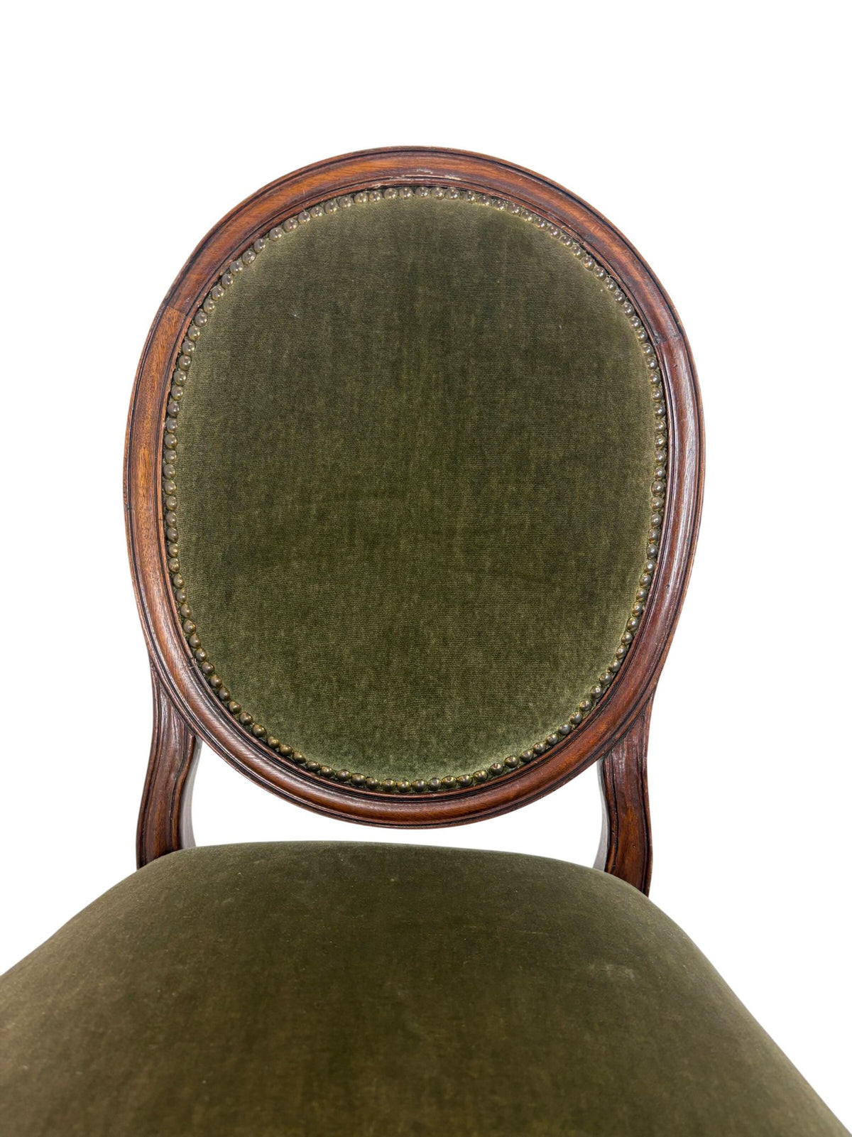 Vintage Classic Dark Wood Green Velvet Wooden Upholstered Chair (Pre-Loved)