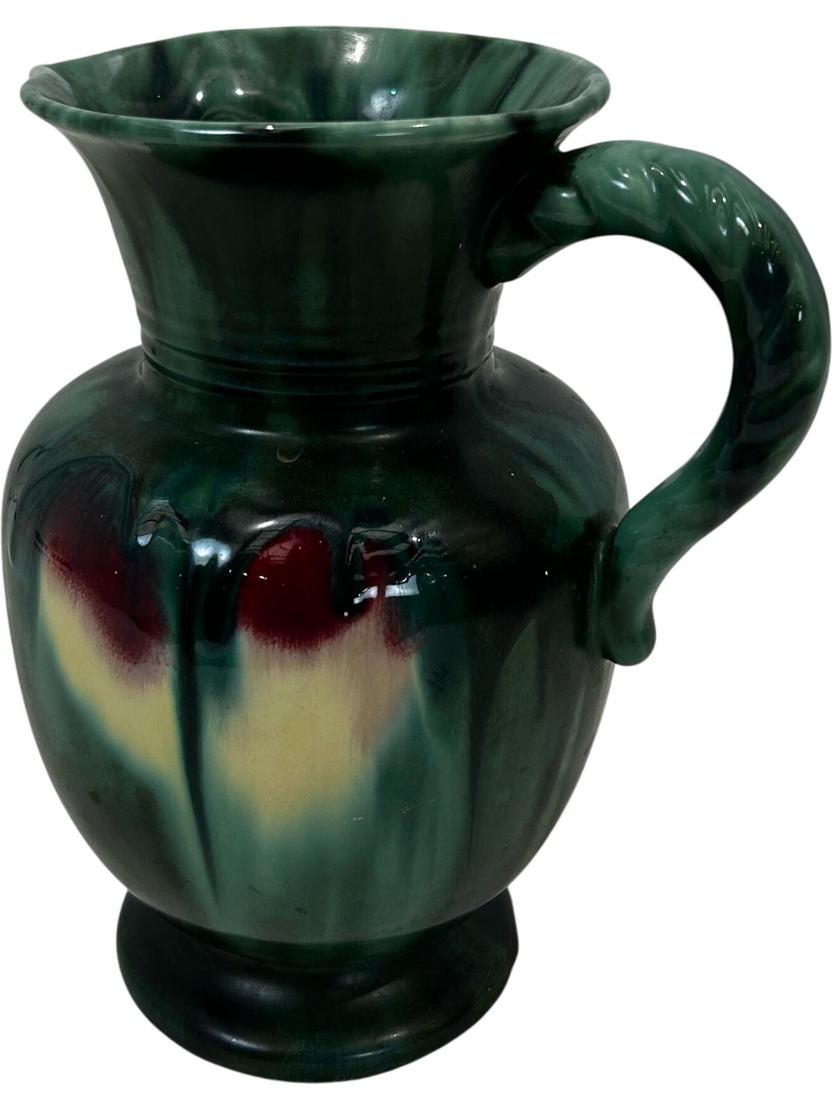 Green Glazed Ceramic Jug Vase Decorative Handle 21cm (Pre-Loved)