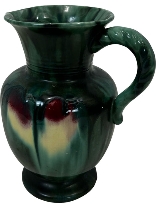 Green Glazed Ceramic Jug Vase Decorative Handle 21cm (Pre-Loved)