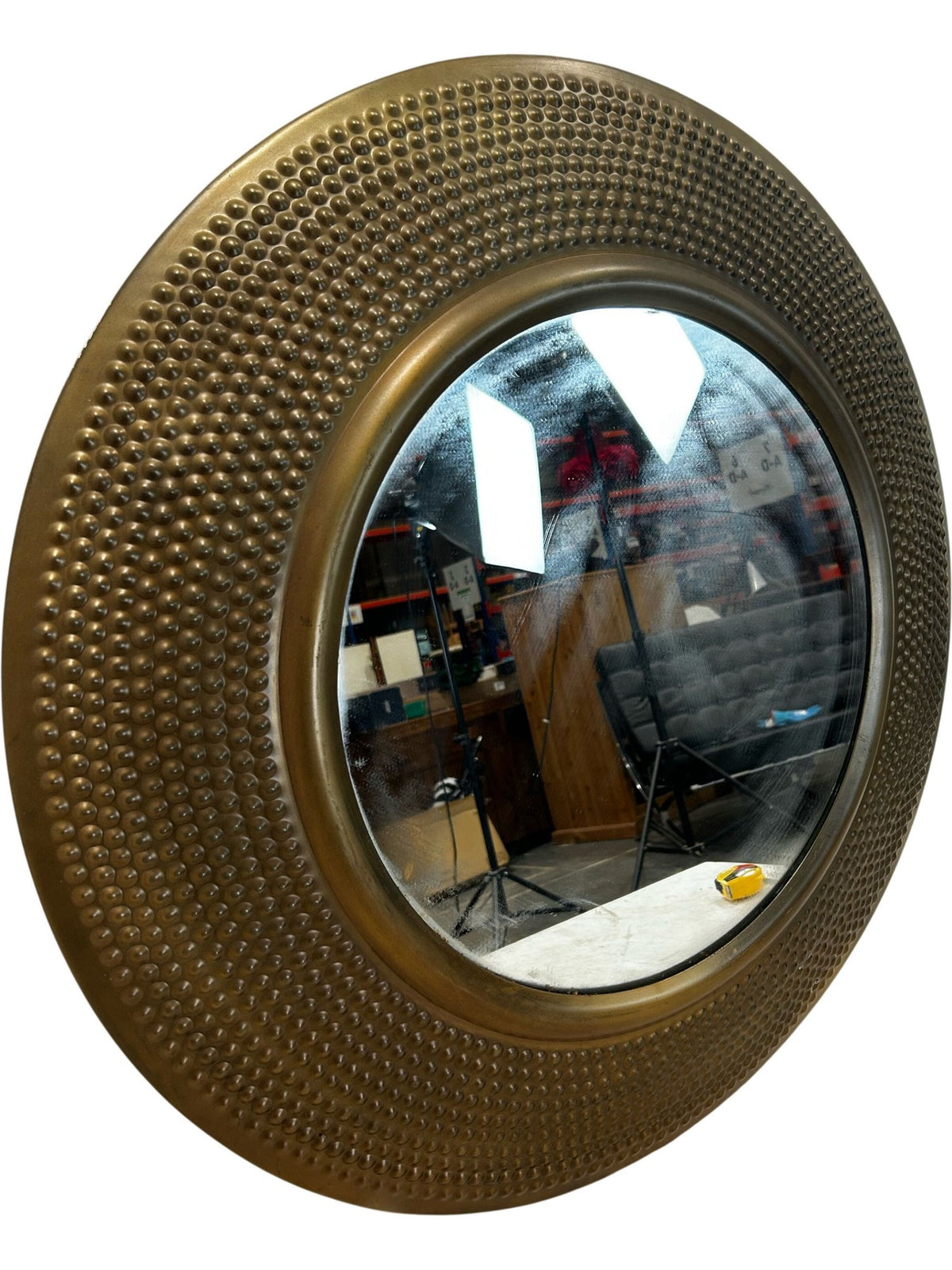 Round Gold Textured Decorative Wall Mirror 79cm Statement Design (Pre-Loved)