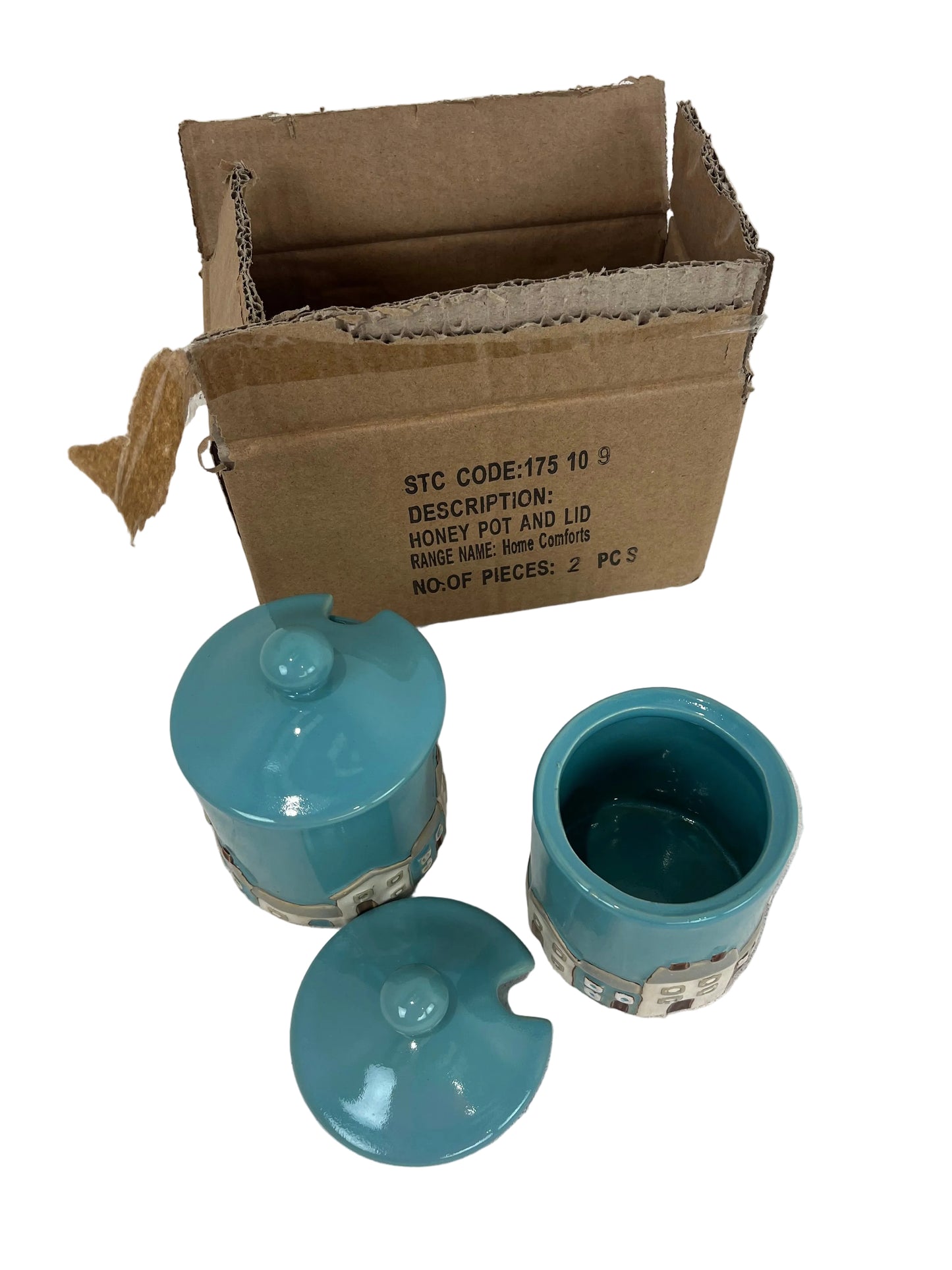 Country Cottage Ceramic Honey Pot And Lid Set of 2 (New)