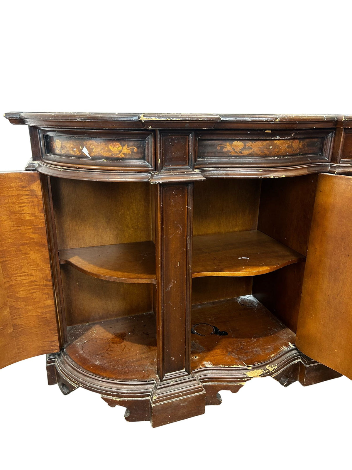 Antique Style Marquetry Curved Front Sideboard Floral Inlay (Pre-Loved)