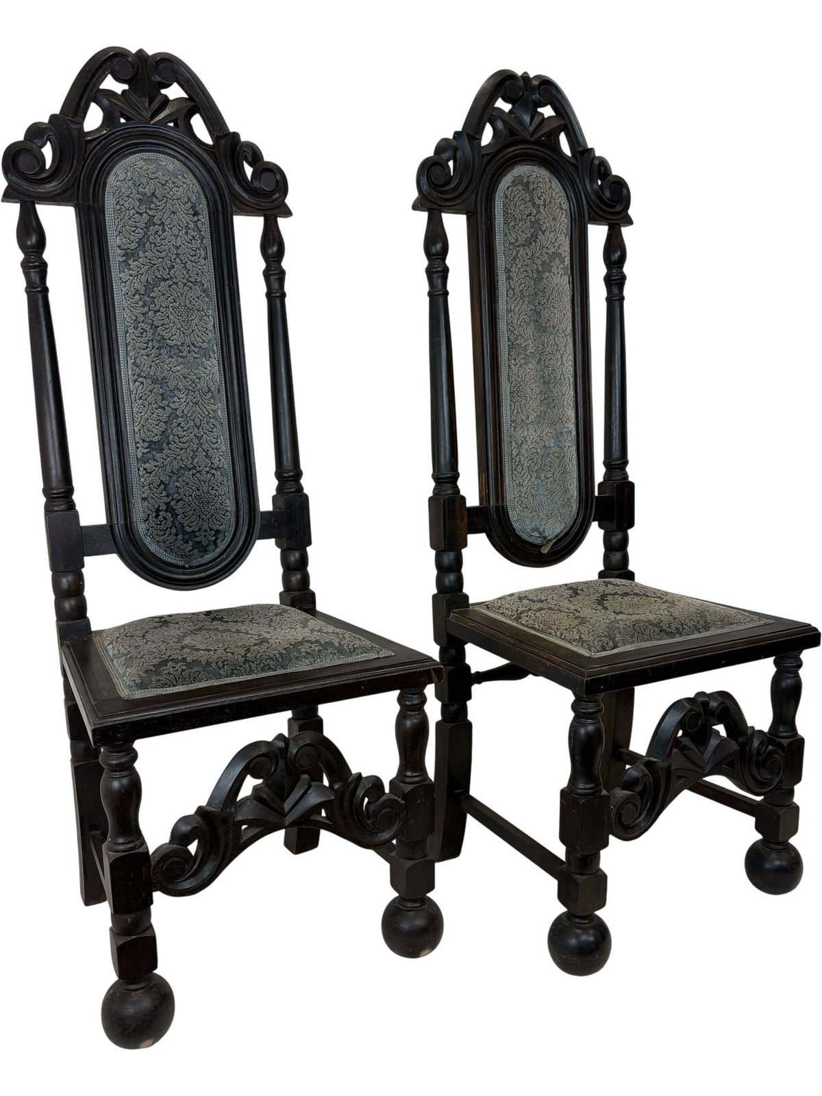 Antique Ornate Wooden Chairs Set with Upholstered Backrest (Pre-Loved)