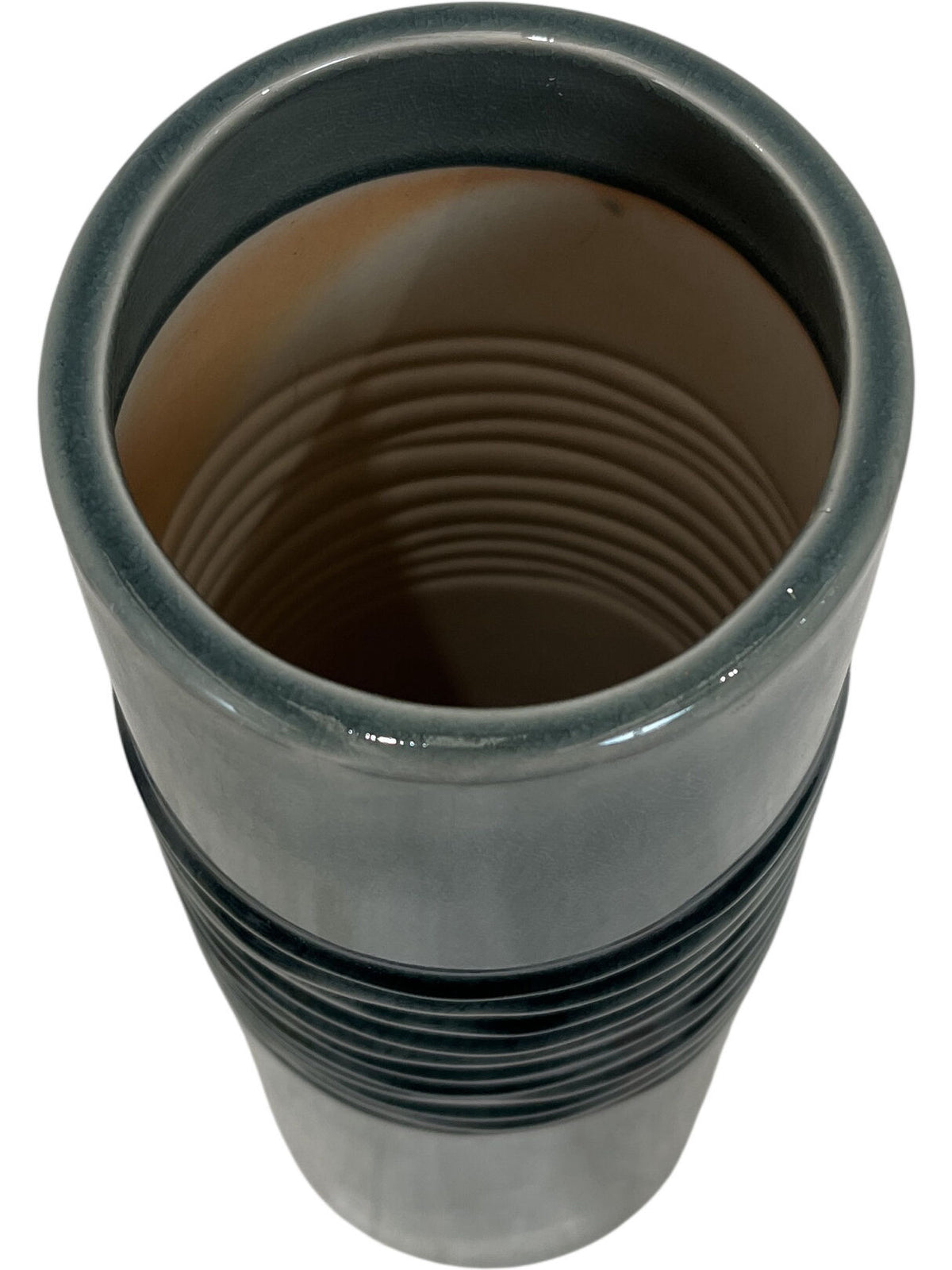Ribbed Teal Ceramic Vase Gloss Textured Decorative Homeware (Pre-Loved)