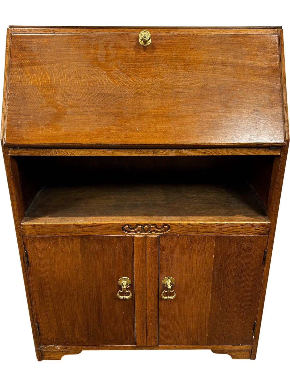 Traditional Wooden Drop-Front Writing Bureau with Cupboard & Shelf (Pre-Loved)