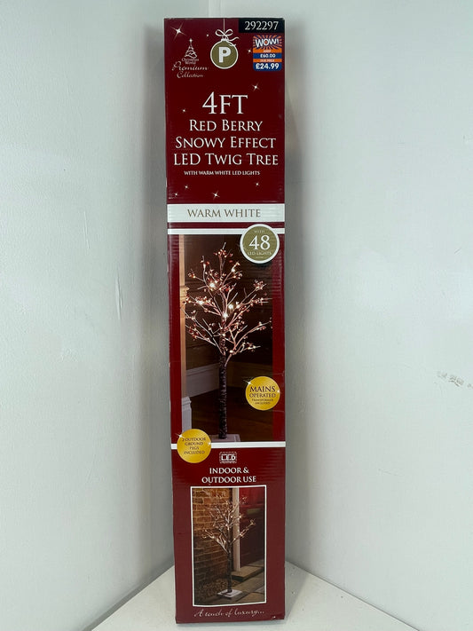 4ft Red Berry Snowy Effect LED Twig Tree (Pre-loved)