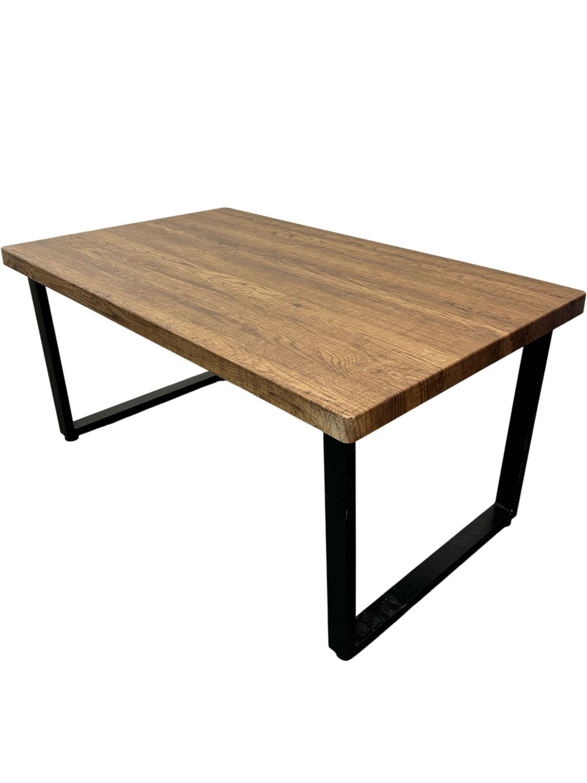 Rectangular Coffee Table Brown Wooden Top Black Metal Frame (Pre-Loved)