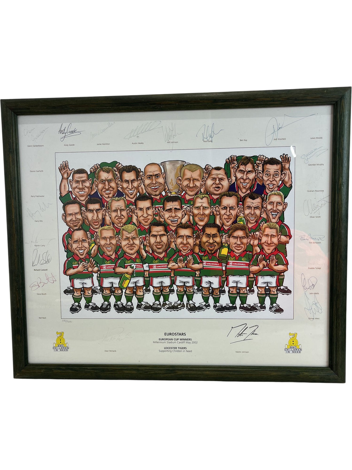 Eurostars Leicester Tigers 2002 Framed Artwork Caricature Rugby (Pre-Loved)